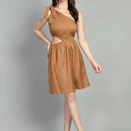 PRETTY LOVING THING Women Solid One Shoulder Cut-Outs Knee Length Fit & Flare Dress-picture-49