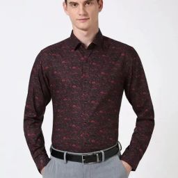 Peter England Black Slim Fit Floral Print Shirt-image-19