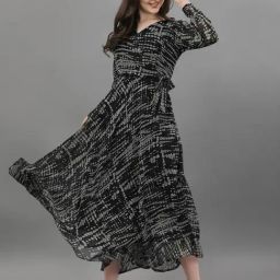 Fashion2wear Black Abstract Long Sleeve Maxi Dress-image-56
