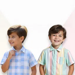 KIDGARB Multi Polycotton Cutaway Collar Printed Shirts-image-102