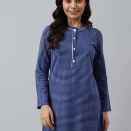 AURELIA Women Blue & White Checked Kurta-image-87