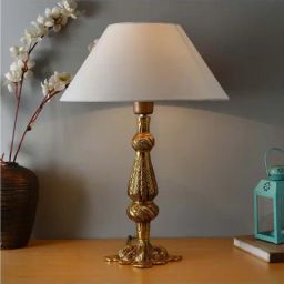 Homesake Classic Antique Gold Metal Carving Table Lamp with White Shade - Set of 1-image-53