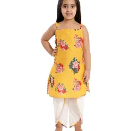 VASTRAMAY Kids Yellow & White Floral Print Kurta & Dhoti-image-19