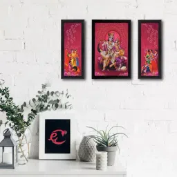 eCraftIndia Set of 3 Radha Krishna Satin Matt Texture UV Art Painting-20
