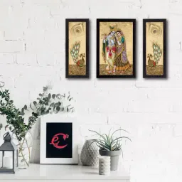 eCraftIndia Set of 3 Radha Krishna Satin Matt Texture UV Art Painting-40