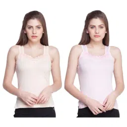 Dollar Missy Light Orange & Light Pink Lace Camisole (Pack of 2)-image-60
