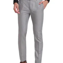 Raymond Grey Slim Fit Flat Front Trousers-image-90