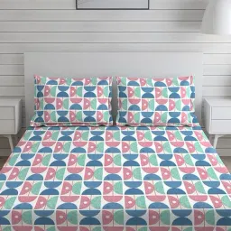 Layers Duracount Geometric Multicolor 225 TC Cotton Queen Bed Sheet with 2 Pillow Covers-image-38