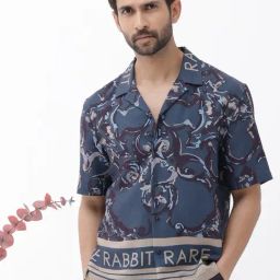 Rare Rabbit Navy Boxy Fit Abstract Shirt-image-14