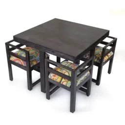 Ikiriya Kingston Printed Multicolor Wood 4 Seater Dining Table Set Mahogany Finish-image-3