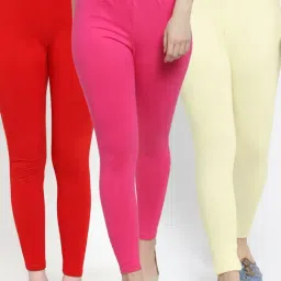 Gracit Red & Cream Mid Rise Leggings - Pack Of 3-image-62