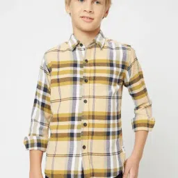 GAS Kids Yellow Cotton Chequered Full Sleeves Shirt-image-83