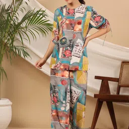 AARAAS Floral Printed Round Neck Pure Silk Tunic & Trouser-picture-4
