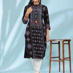 Juniper Black Printed 3/4th sleeve Kurta-image-50
