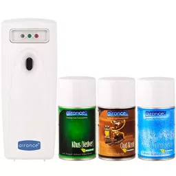 Airance Automatic Room Freshner LED Aerosol Dispenser With 250 ml Each Khus (Vetiver), Oud Wood & Cool Splash Fragrance Refill (Pack of 4)-image-50