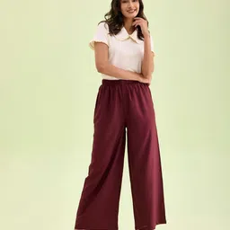 Go Colors Women Solid Mid Rise Wide Leg Western Palazzos-image-96