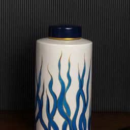 Whispering Homes Blue Seaweed Painted Ceramic Jar - Large-31
