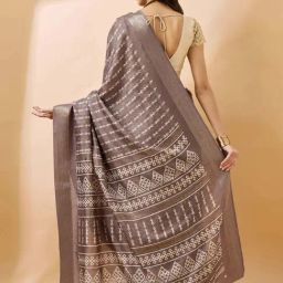 Winza Designer Brown Striped Saree With Unstitched Blouse image 2