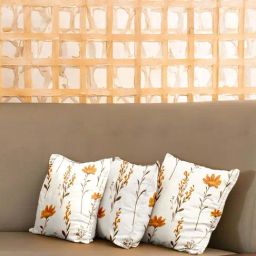 Urban Space Orchid Blooms Yellow Cotton Cushion Covers - Set of 3-5