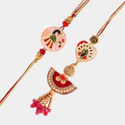 Aapno Rajasthan Peacock Enamled & Crafted Beautiful Lumba & Bhaiya Rakhi Set image 3