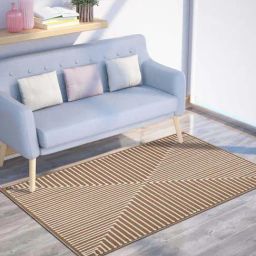 Presto Beige & Brown Polyester Washable Carpet-38