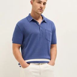 The Bear House Blue Cotton Regular Fit Self Design T-Shirt-image-52