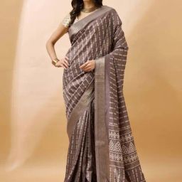 Winza Designer Brown Striped Saree With Unstitched Blouse-picture-20
