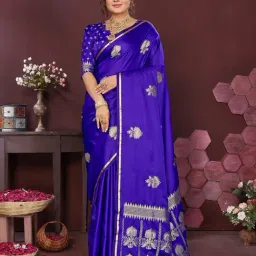 Elora Royal Blue Silk Blend Floral Banarasi Saree with Unstitched Blouse-picture-13
