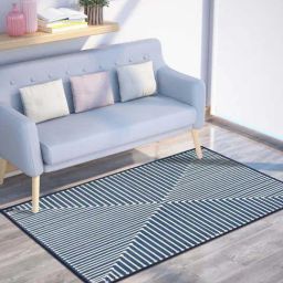Presto Blue & White Polyester Washable Carpet-5
