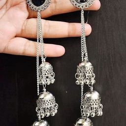 ZURIKRISHA Silver Plated Artificial Beads beaded Dome Shaped Oxidised Jhumkas-18