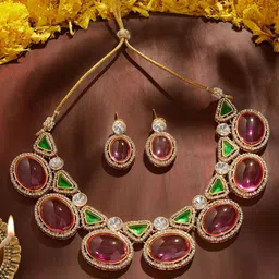Zaveri Pearls Gold-Plated Stone-Studded Jewellery Set-image-56