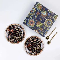 Golden Queens Black Bone China Snack Plates - Set of 4-46