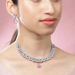 Rubans Silver Plated Pink & Green Set for Women-picture-19