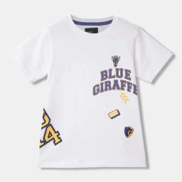 Blue Giraffe Kids White & Blue Cotton Printed T-Shirt-image-68