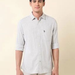 U.S. Polo Assn. Blue Cotton Regular Fit Striped Shirt-picture-0