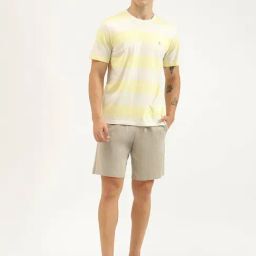 United Colors of Benetton Yellow & Beige Regular Fit Striped T-Shirt & Shorts Set-image-93