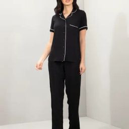 Amante Black Relaxed Fit Solid Shirt And Pyjamas-image-36