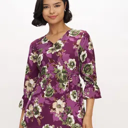 AASK Women's Polyester Printed Wine Color Regular Top image 4