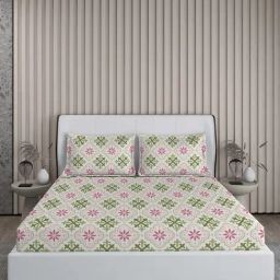 Boutique Living Riviera Green Cotton 150 TC King Flat Bed Sheet With 2 Pillow Covers-image-12