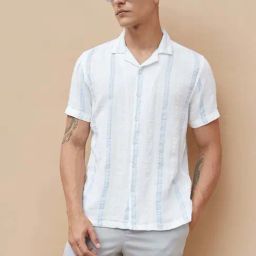 Code By Lifestyle Blue Cotton Regular Fit Printed Shirt-image-24