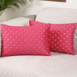 Modern Minimalist Rectangle Cushion Covers Set of 2 | 12x18 Inches Velvet Pillow Covers | Decorative Dot Design Rani Color-image-91