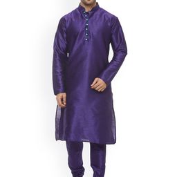 Hangup Men Purple Solid Kurta with Churidar-image-94