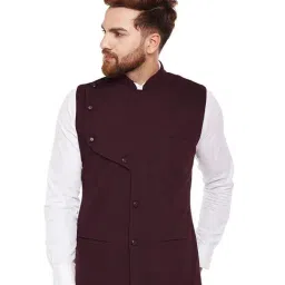Hypernation Burgundy Slim Fit Waistcoat-image-9