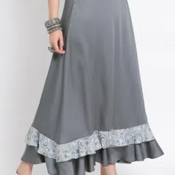 Lela Grey Stone Long Skirt With Printed Frill At Bottom-picture-37