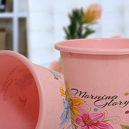 Kuber Industries Pink 3 Pcs Floral Printed Open Portable Garbage Baskets - 5 L Each image 4
