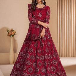 A TO Z CART Ethnic Motifs Embroidered Net Fit & Flare Maxi Dress-image-83