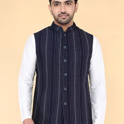 ZOIS Men Striped Mandarin Collar Nehru Jackets-picture-45