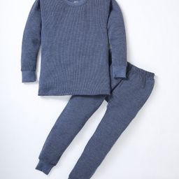 TOONYPORT Full Sleeves Solid Color Thermal Wear Suit - Blue-image-47