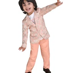 DOTSON Full Sleeves Leaf Motif Block Designed Blazer With Urban Tee & Pant - Peach-picture-49