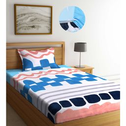Arrabi Multi Abstract TC Cotton Blend Single Size Fitted Bedsheet with 1 Pillow Cover - Multicolour-1